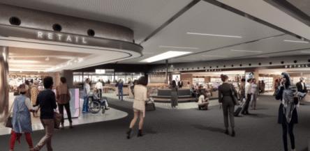 Hobart Airport terminal retail and departures interior showing expanded passenger areas and amenities
